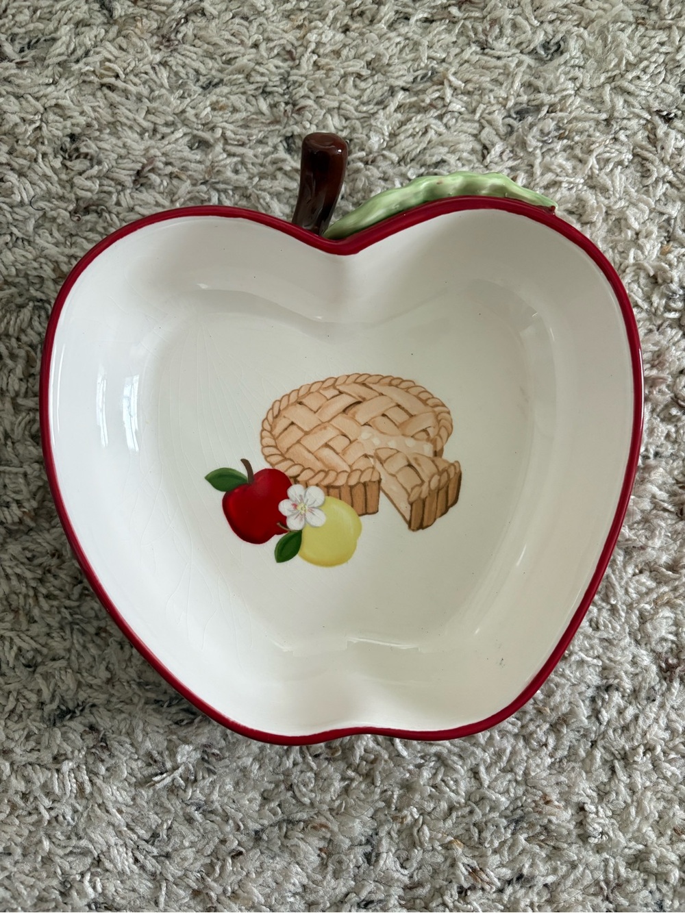 Vintage Cracker Barrel Apple-Shaped Ceramic Serving Bowl with Fruit & Pie Motif